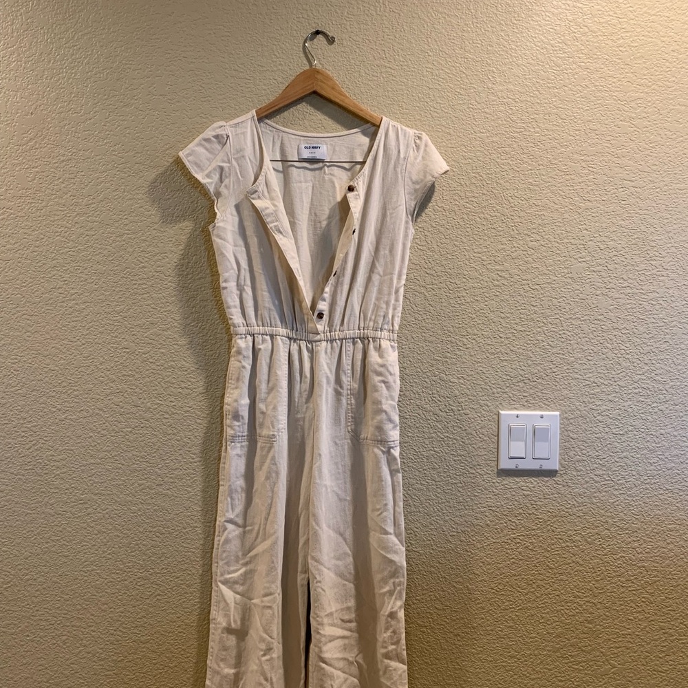 Cream Button-Down Jumpsuit